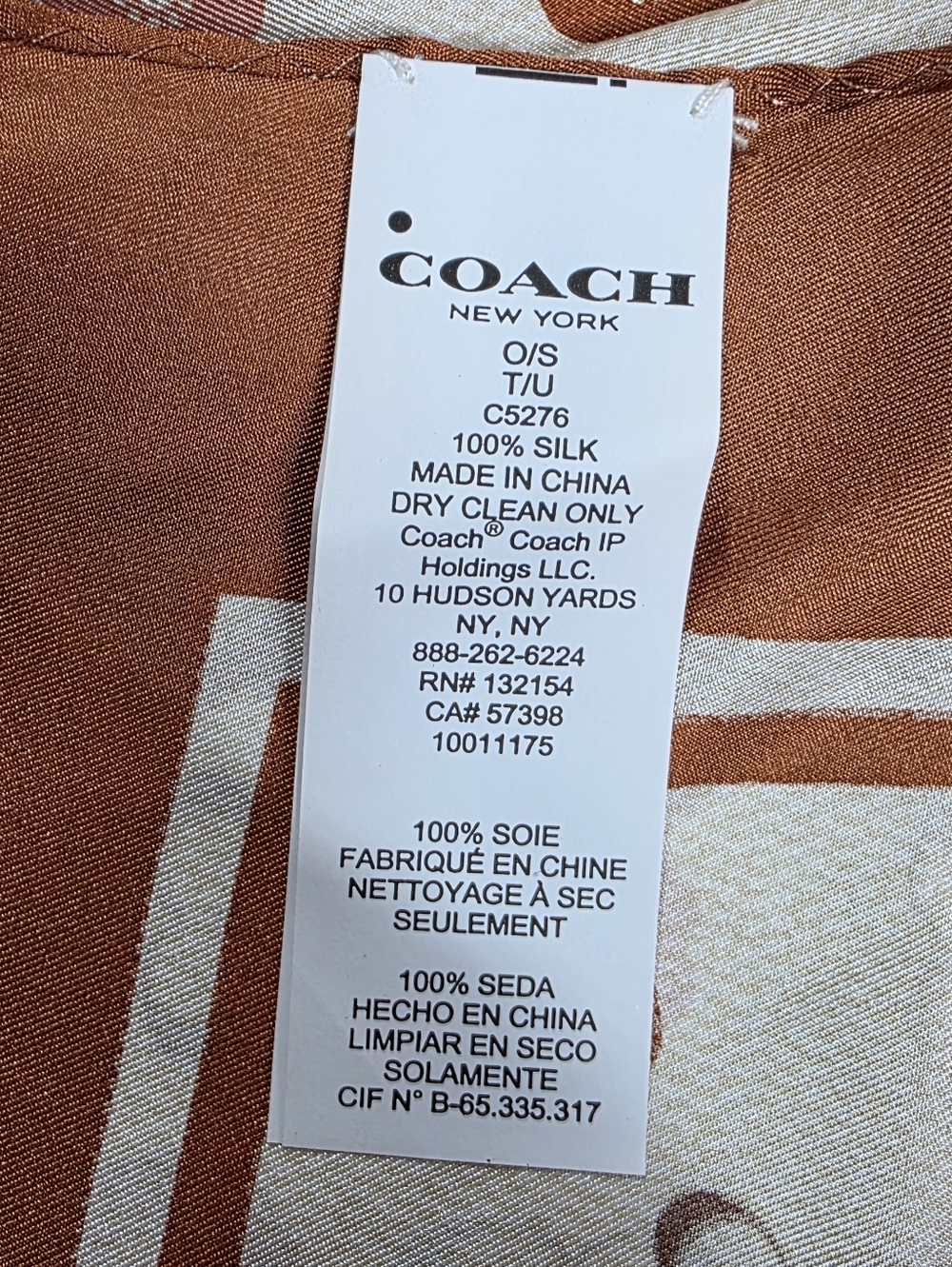 Coach Women's Scarf with Floral Print in Brown and Cream, Silk-Effect - Picture 11 of 13